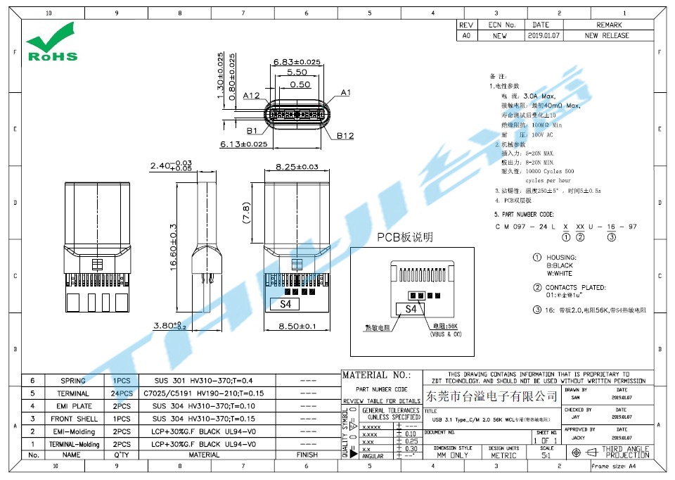TYPE C公頭2.0 A TO C 加熱敏電阻21V 3A