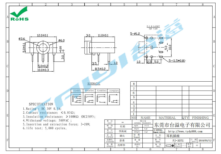 PJ-307G耳機(jī)插座