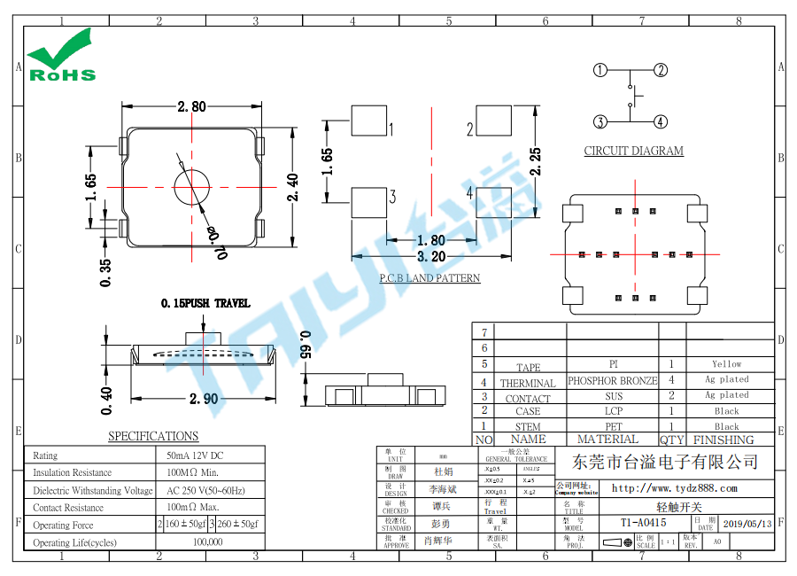 2.8*2.4輕觸開關(guān)T1-A0415