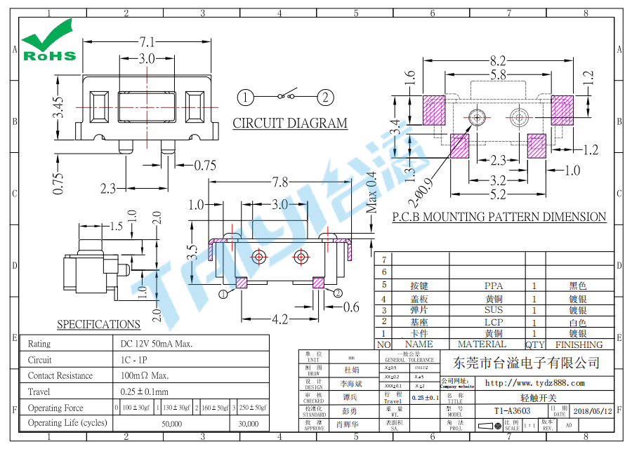 3.0*6.0 輕觸T1-A3603