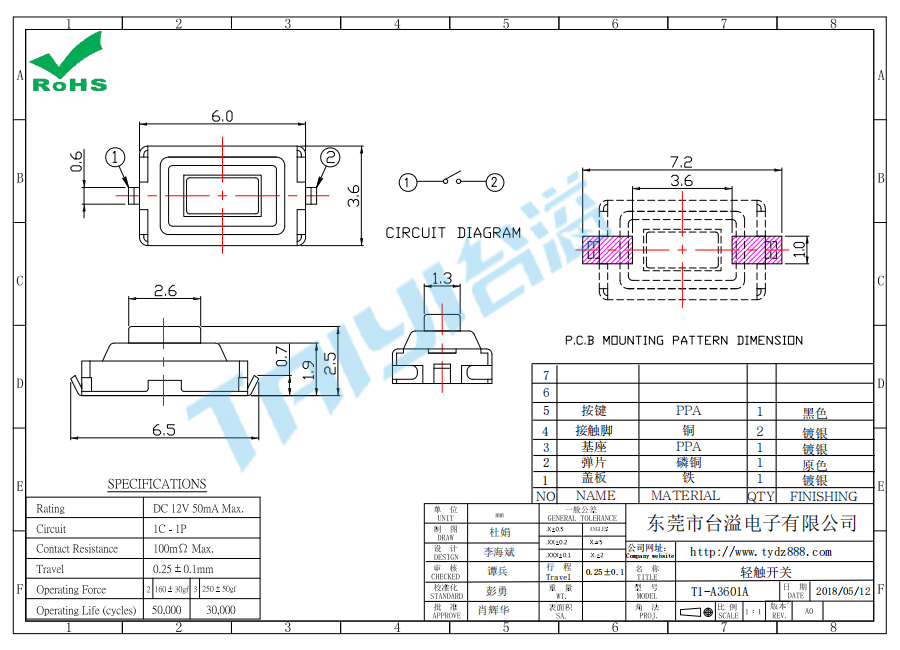 3.0*6.0 輕觸T1-A3601A