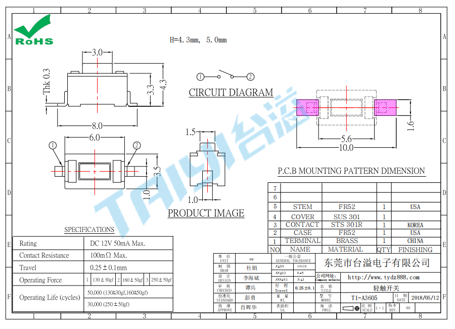 3.0*6.0 輕觸T1-A3605
