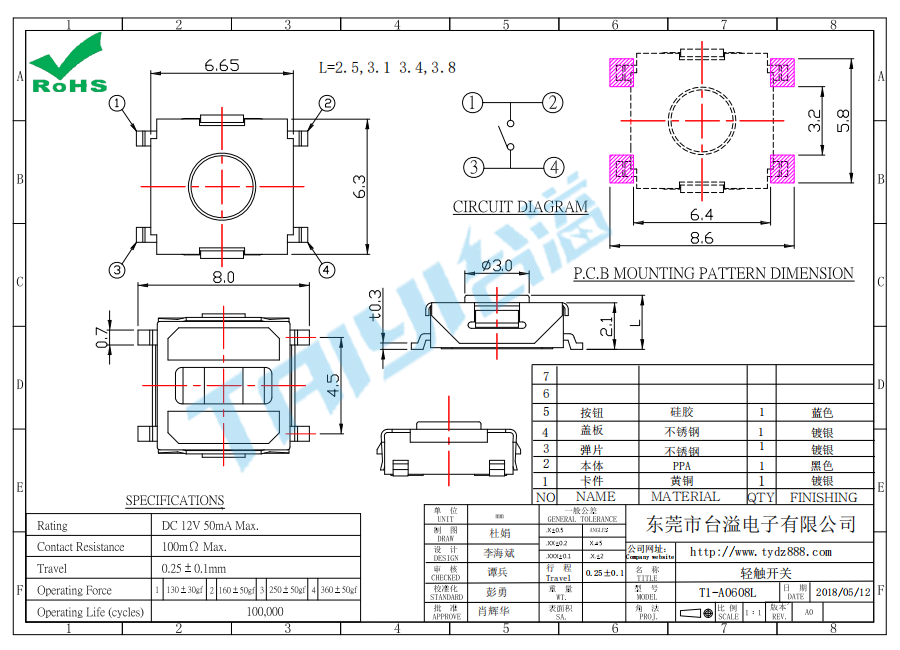 6*6 輕觸T1-A0608L