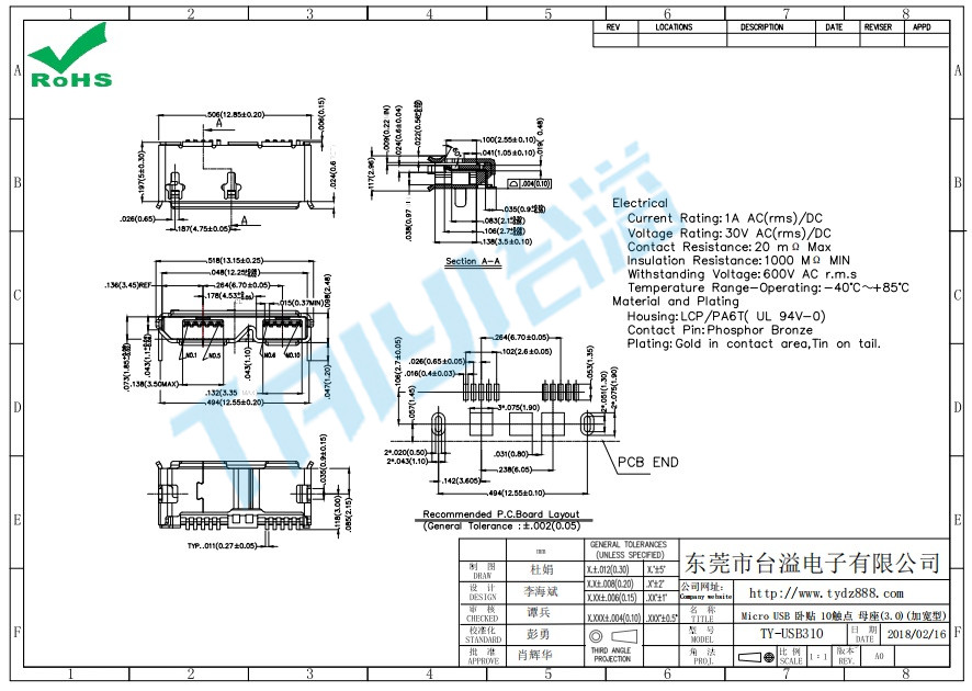 310 Micro USB 臥貼 10觸點 母座(3.0)(加寬型)