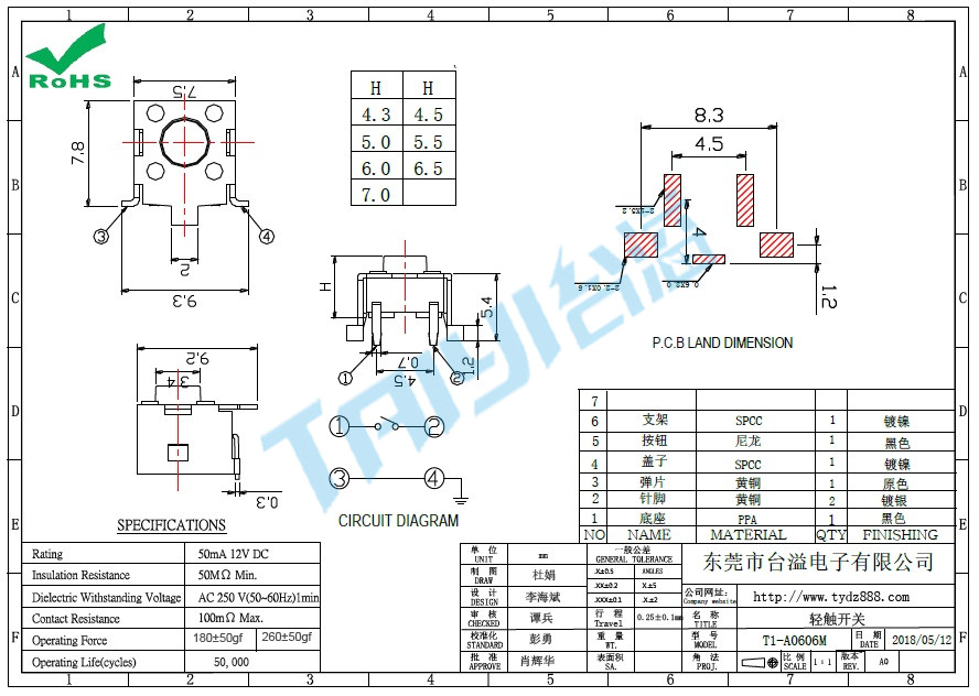 6*6 輕觸T1-A0606M