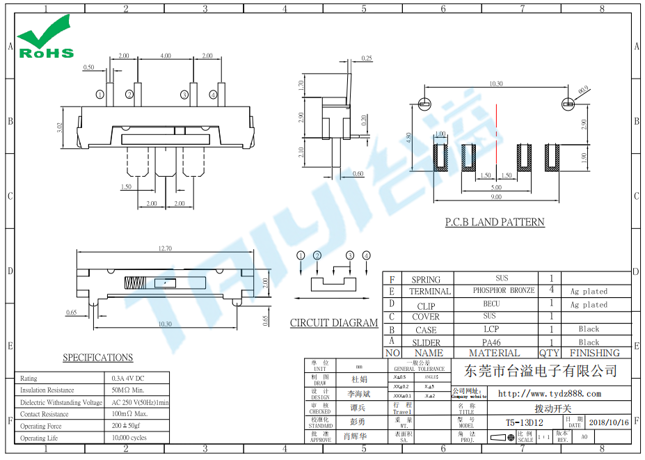 mini撥動開關(guān)T5-13D12