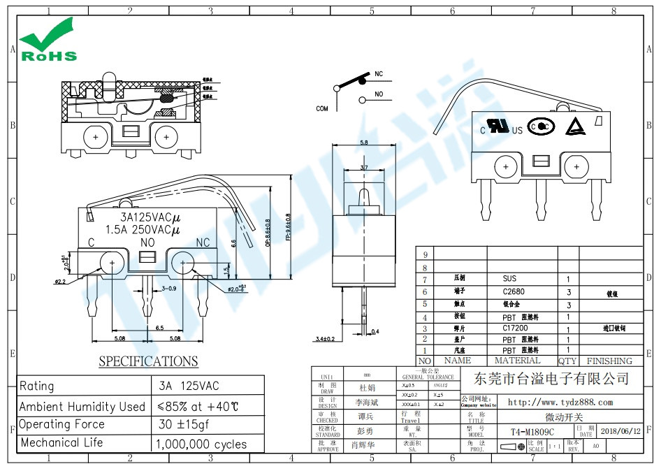 微動開關(guān)T4-M1809C