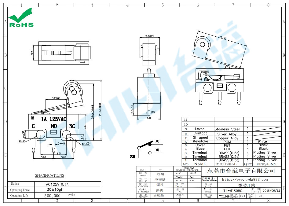 微動開關(guān)T4-M1809G