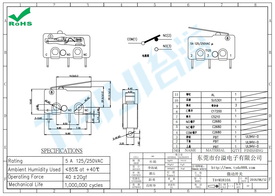 微動開關(guān)T4-M1810A